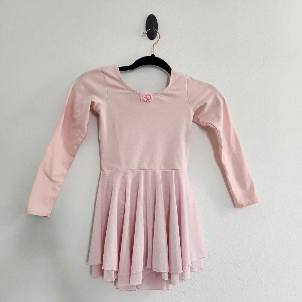 Theatricals Kids Pink Long Sleeve Tiered Mesh Skirted Ballet Leotard MC